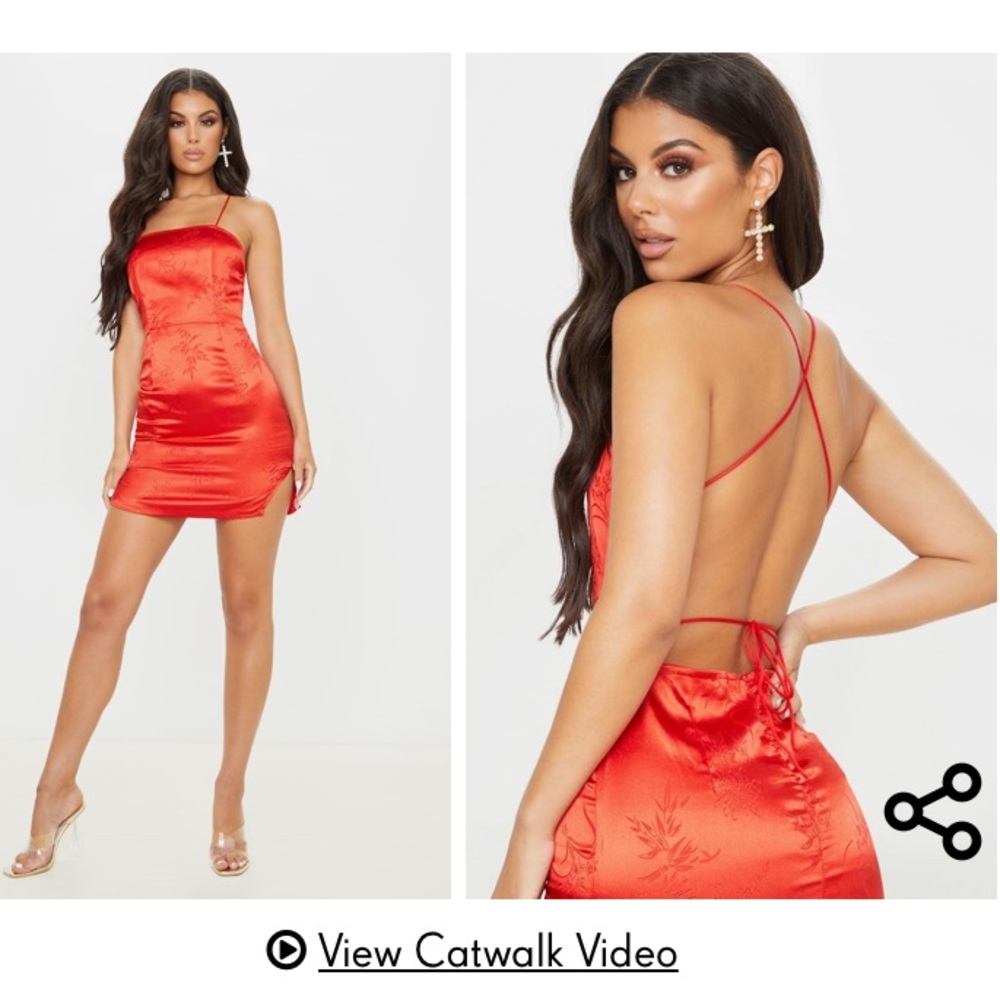 Women’s PrettyLittleThing Red Oriental Silk Dress
